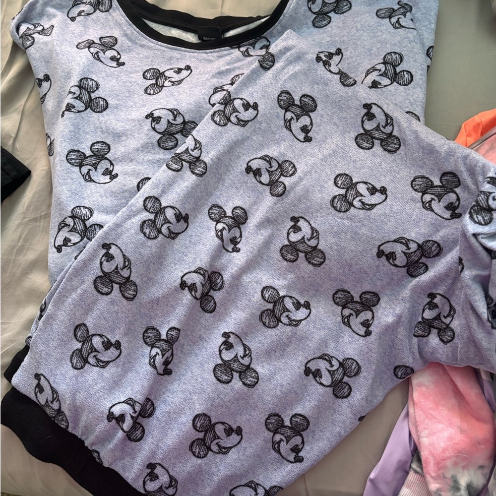 Disney Light Blue Mickey Sketch Pajama Top and Bottom